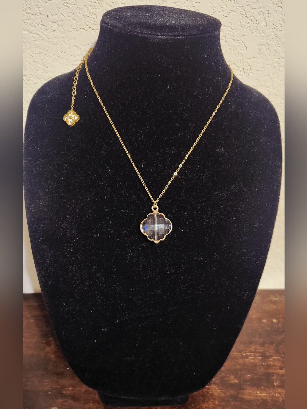 Gold Clover Pendant Necklace with Iridescent Center - Women Jewelry
